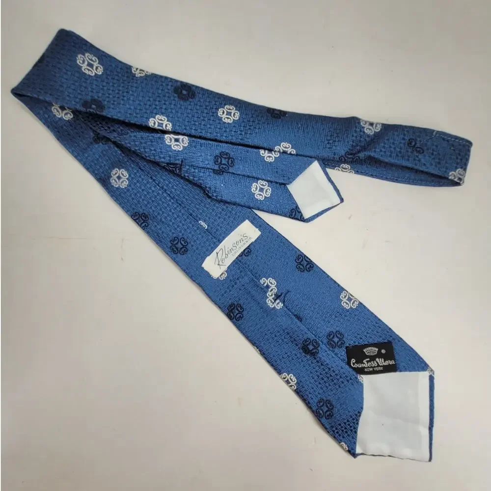 Countess Wara 70s Wide Damask Silk‎ Necktie Retro Statement